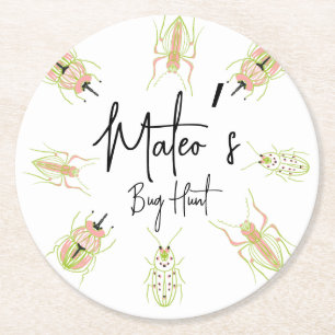 Bug Hunt Insect Birthday Hand Drawn   Round Paper Coaster