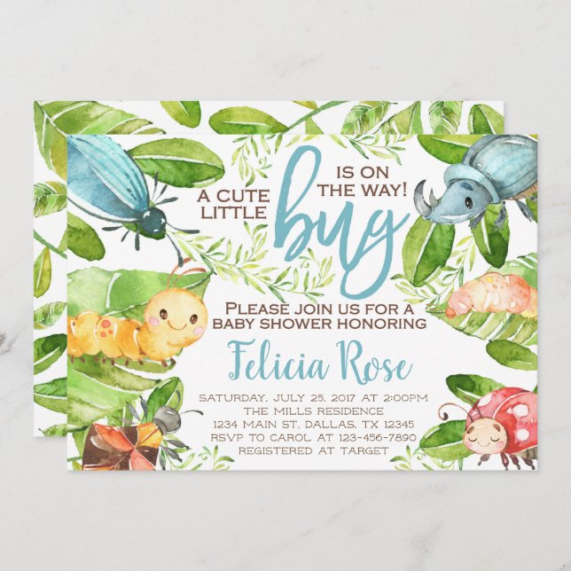 Bug Insect Baby Shower Invitation Invite (Front/Back)