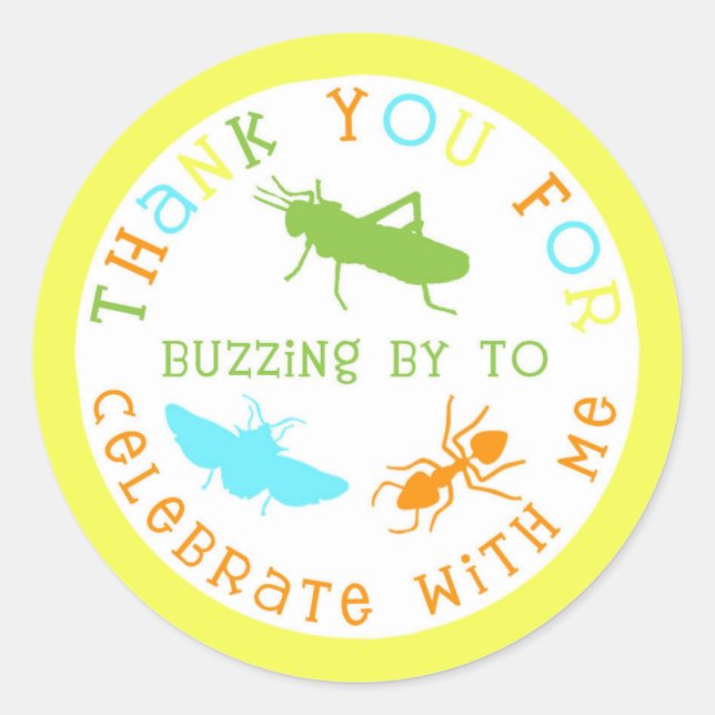 Bug Insect Birthday Party Thank You Stickers (Front)