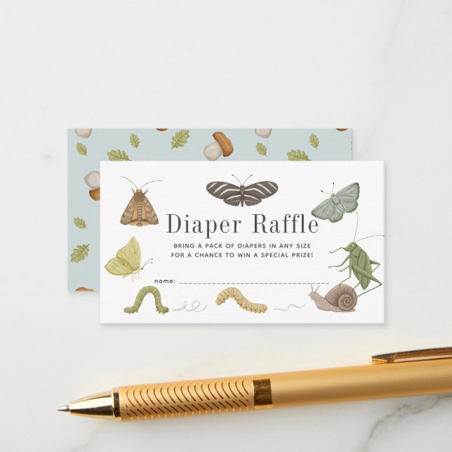 Bug Insects Baby Shower Diaper Raffle Ticket Enclosure Card (Front/Back In Situ)