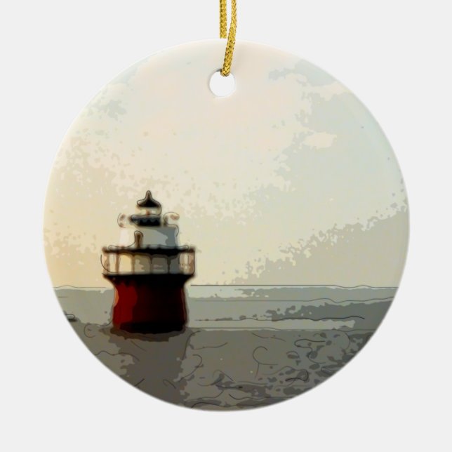 Bug Light Duxbury Pier Lighthouse Ceramic Tree Decoration (Front)