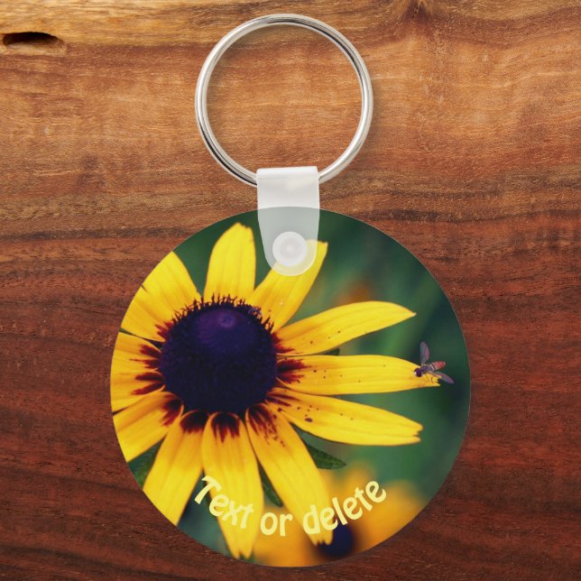 Bug On Black Eyed Susan Flower Personalised Key Ring (Front)