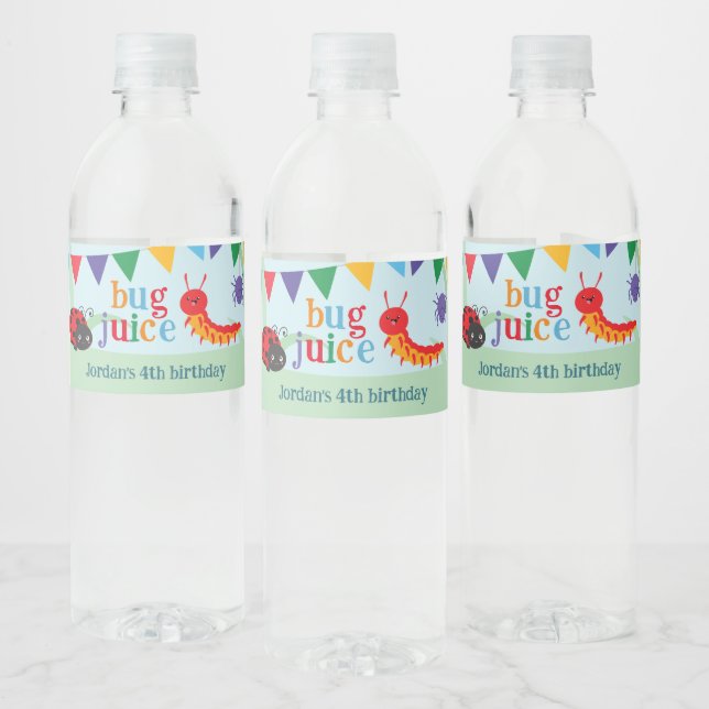 Bug Party Cute Colourful Bug Juice Water Bottle Label (Bottles)