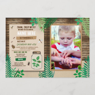 Bug Scavenger Photo Hunt Wood Party Leaves Leaf Invitation