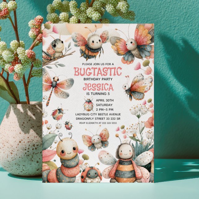 Bug - Themed Whimsical Insects Cute Kids' Birthday Invitation (Creator Uploaded)