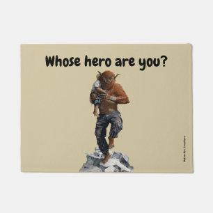 Bugbear Hero Rescuing Child Fantasy Art Door Mat