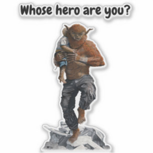 Bugbear Hero Rescuing Child Fantasy Art Sticker