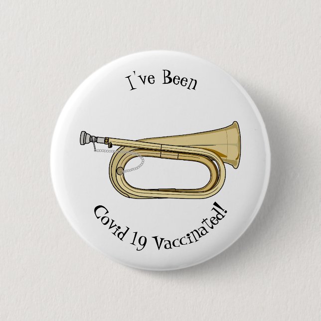 Bugle cartoon illustration 6 cm round badge (Front)