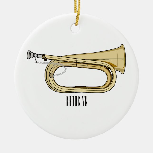 Bugle cartoon illustration  ceramic ornament (Front)