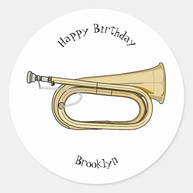 Bugle cartoon illustration classic round sticker (Front)