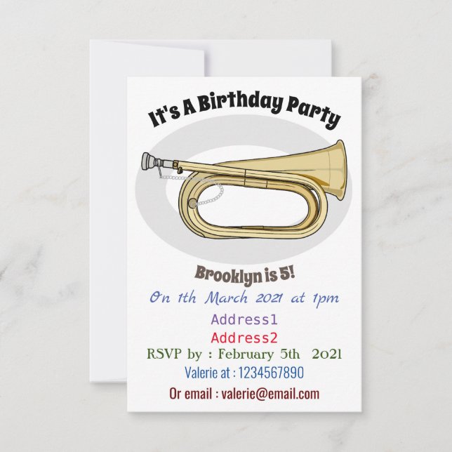 Bugle cartoon illustration invitation (Front)
