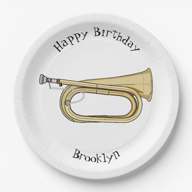 Bugle cartoon illustration paper plate (Front)
