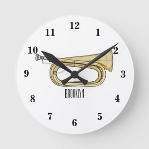 Bugle cartoon illustration round clock