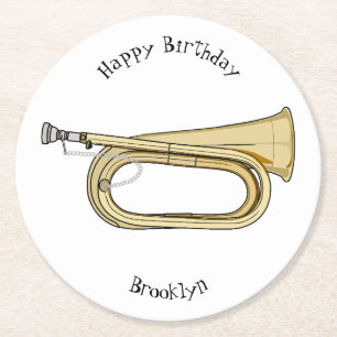 Bugle cartoon illustration round paper coaster