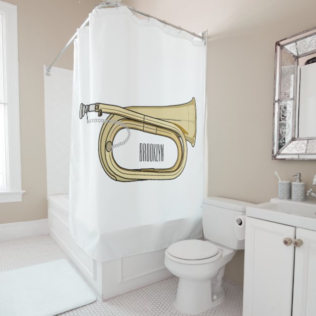 Bugle cartoon illustration  shower curtain (In Situ)