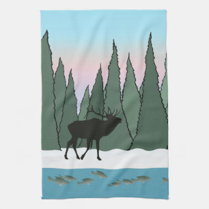 Bugling Bull Elk and Fish  Bath Towel Set