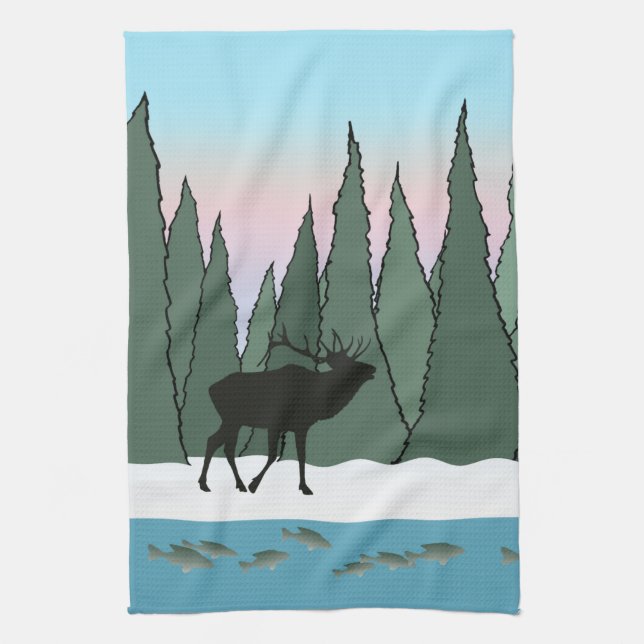 Bugling Bull Elk and Fish  Bath Towel Set (Vertical)