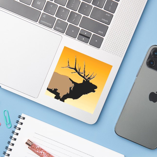 Bugling Bull Elk at Sunset Original Wildlife Art (Laptop w/ iPhone)