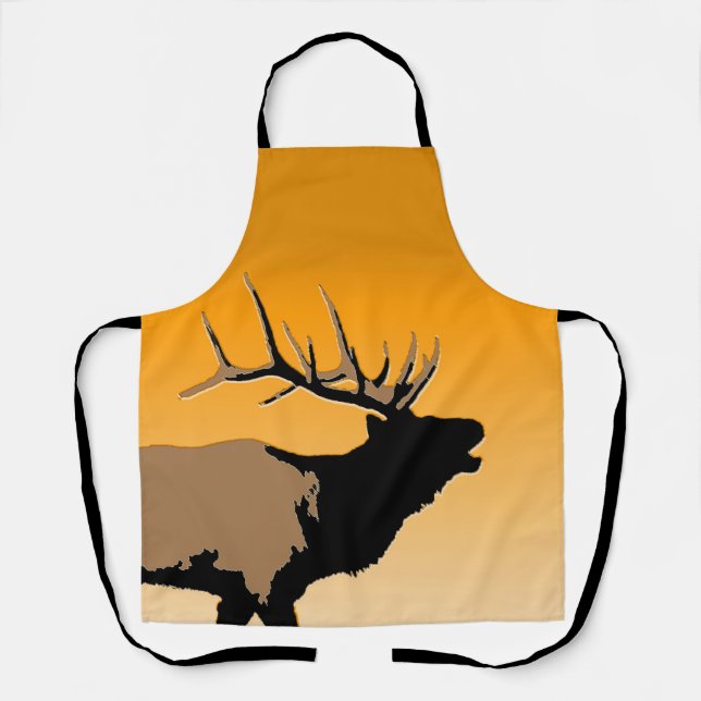 Bugling Bull Elk at Sunset Original Wildlife Art Apron (Front)