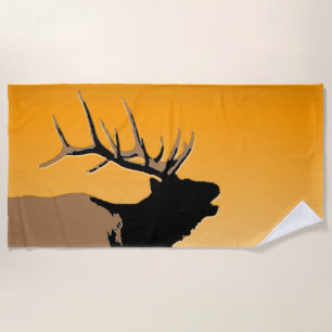 Bugling Bull Elk at Sunset Original Wildlife Art Beach Towel