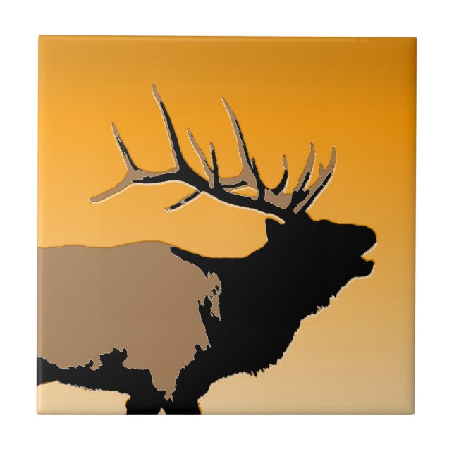 Bugling Bull Elk at Sunset Original Wildlife Art Ceramic Tile (Front)
