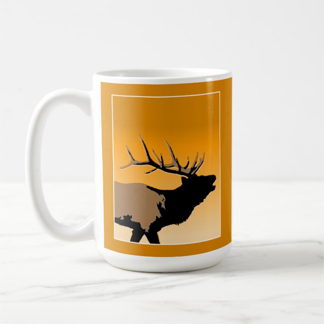 Bugling Bull Elk at Sunset Original Wildlife Art Coffee Mug (Left)