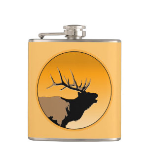 Bugling Bull Elk at Sunset Original Wildlife Art Hip Flask