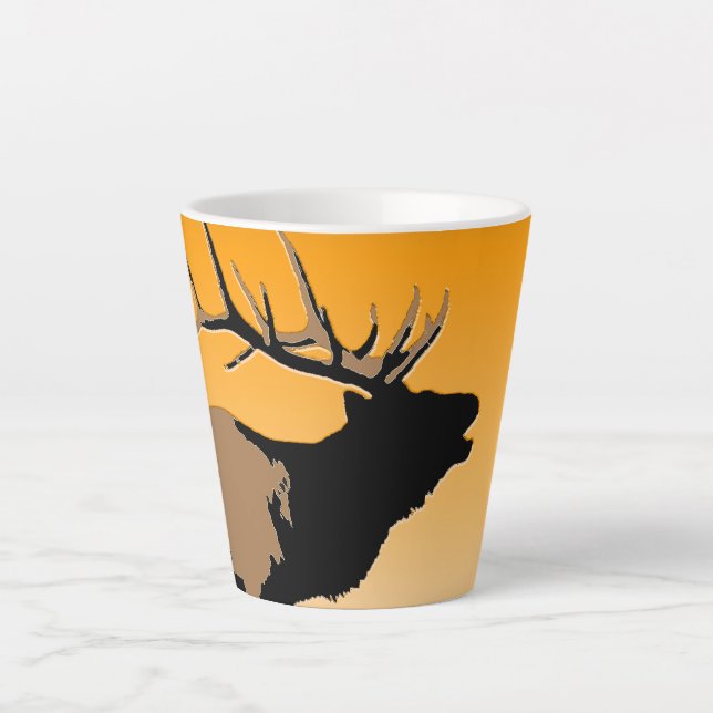 Bugling Bull Elk at Sunset Original Wildlife Art Latte Mug (Front)