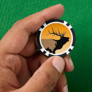 Bugling Bull Elk at Sunset Original Wildlife Art Poker Chips