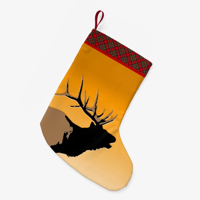 Bugling Bull Elk at Sunset Original Wildlife Art Small Christmas Stocking (Front (Hanging))