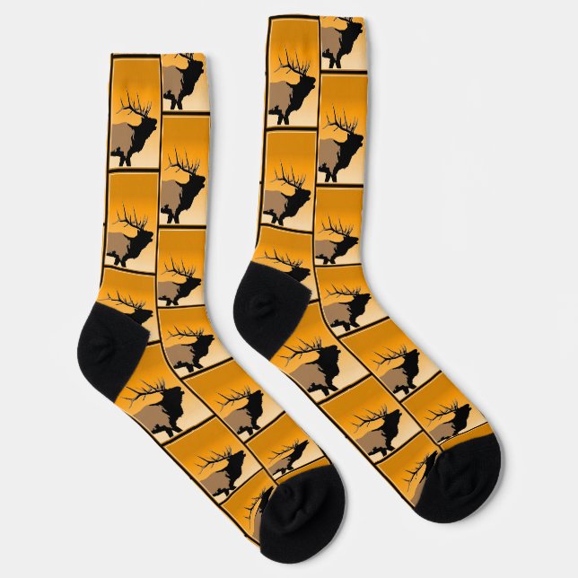 Bugling Bull Elk at Sunset Original Wildlife Art Socks (Right)