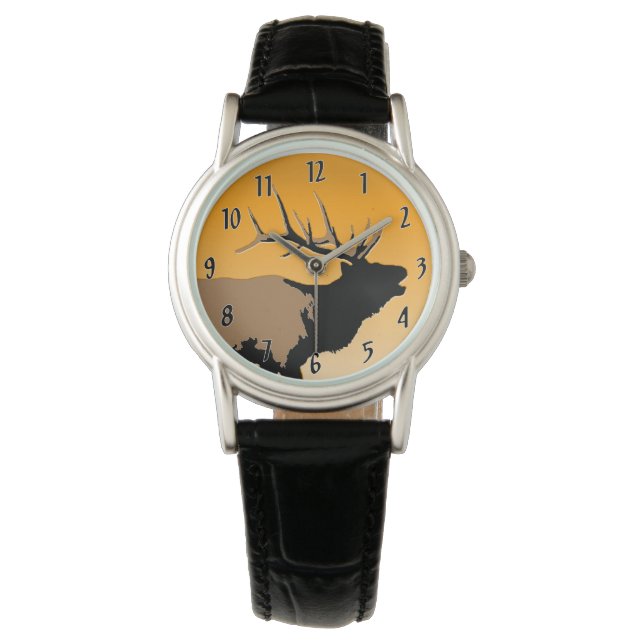 Bugling Bull Elk at Sunset Original Wildlife Art Watch (Front)