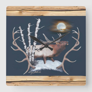 Bugling Bull Elk Square Wall Clock