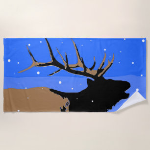 Bugling Elk in Winter - Original Wildlife Art Beach Towel