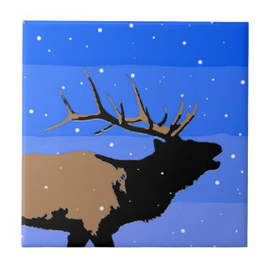 Bugling Elk in Winter  - Original Wildlife Art Ceramic Tile