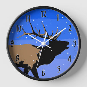 Bugling Elk in Winter - Original Wildlife Art Clock