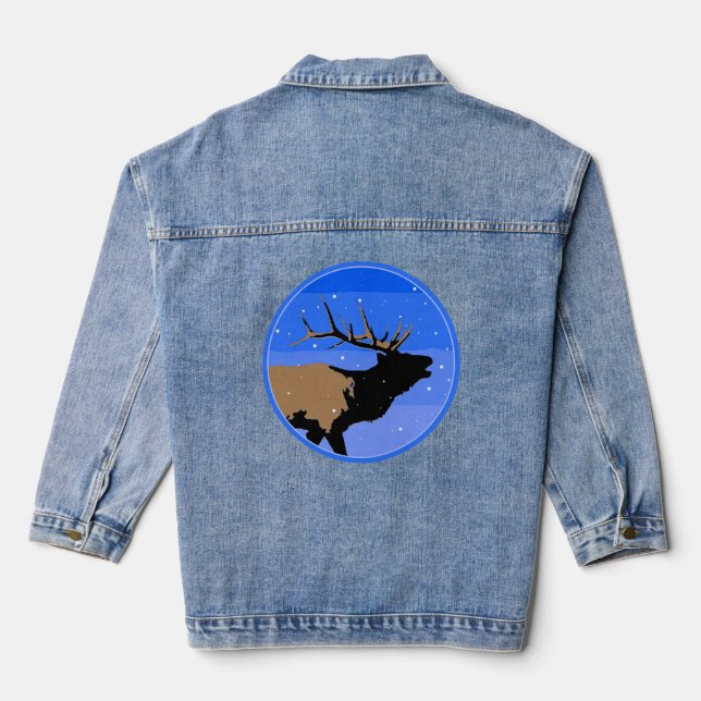 Bugling Elk in Winter  - Original Wildlife Art Denim Jacket (Back)