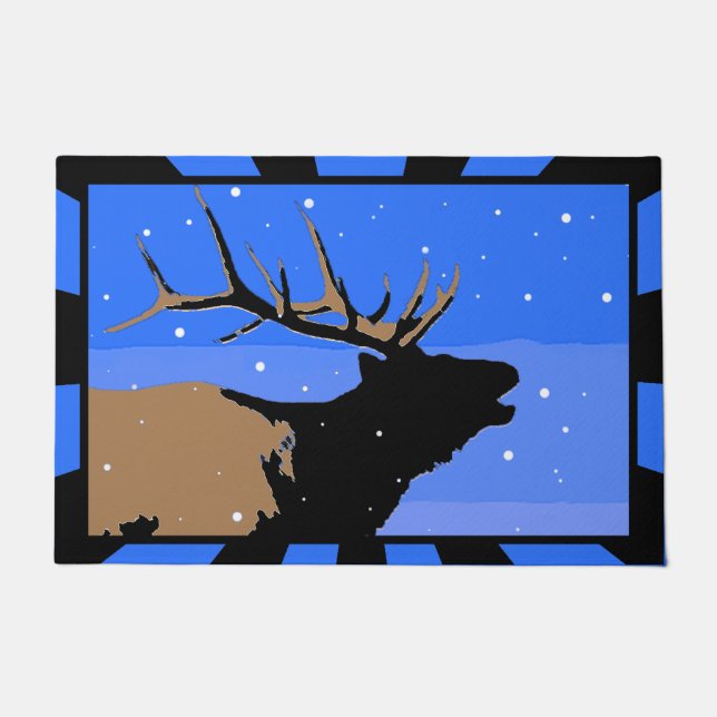 Bugling Elk in Winter  - Original Wildlife Art Doormat (Front)