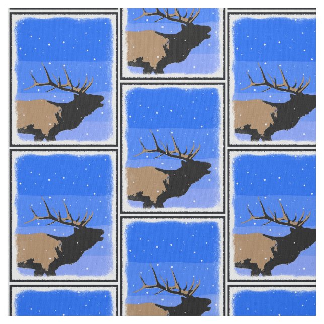 Bugling Elk in Winter  - Original Wildlife Art Fabric (Swatch)