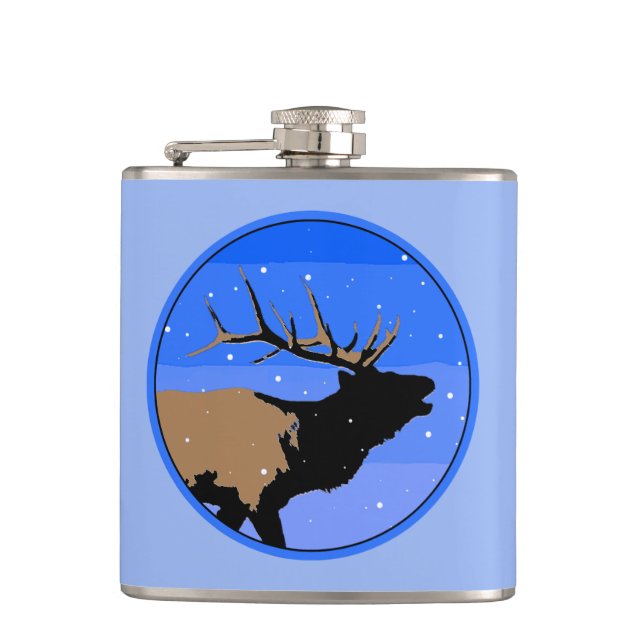 Bugling Elk in Winter  - Original Wildlife Art Hip Flask (Front)