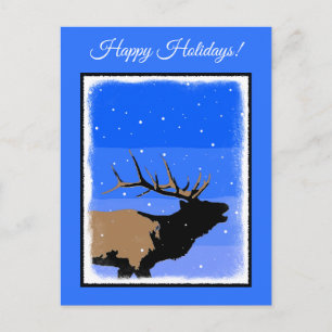 Bugling Elk in Winter  - Original Wildlife Art Holiday Postcard