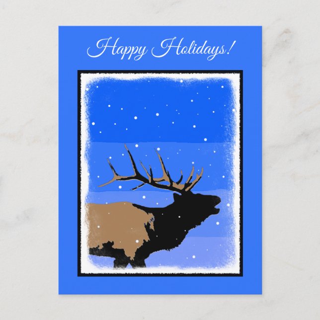 Bugling Elk in Winter  - Original Wildlife Art Holiday Postcard (Front)