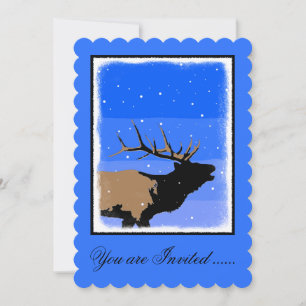 Bugling Elk in Winter - Original Wildlife Art Invitation