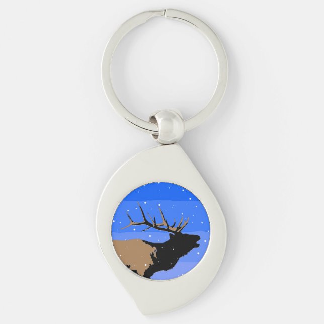 Bugling Elk in Winter  - Original Wildlife Art Key Ring (Front)