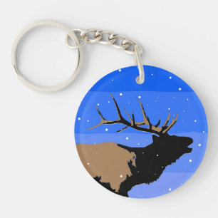 Bugling Elk in Winter - Original Wildlife Art Key Ring