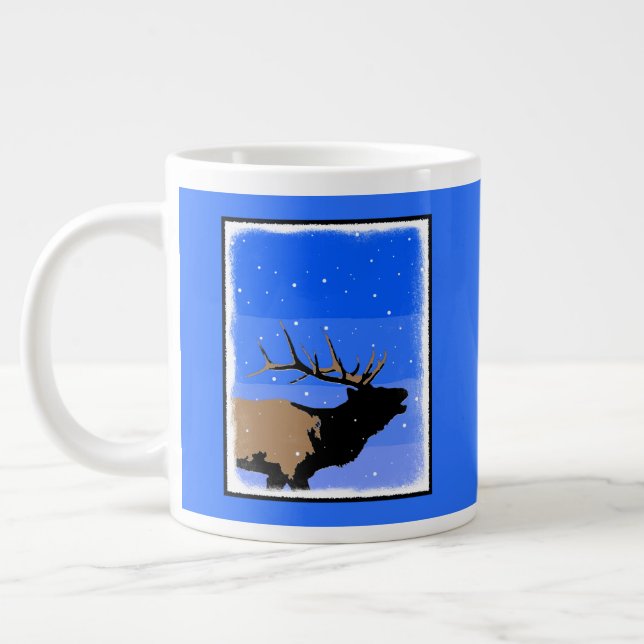 Bugling Elk in Winter  - Original Wildlife Art Large Coffee Mug (Left)