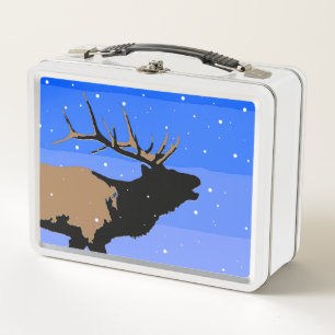 Bugling Elk in Winter - Original Wildlife Art Metal Lunch Box