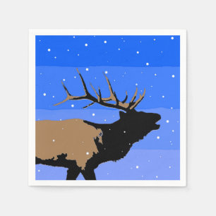 Bugling Elk in Winter  - Original Wildlife Art Napkin