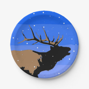 Bugling Elk in Winter - Original Wildlife Art Paper Plate