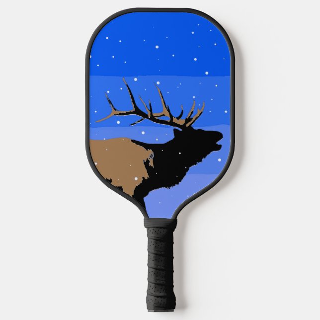 Bugling Elk in Winter  - Original Wildlife Art Pickleball Paddle (Front)